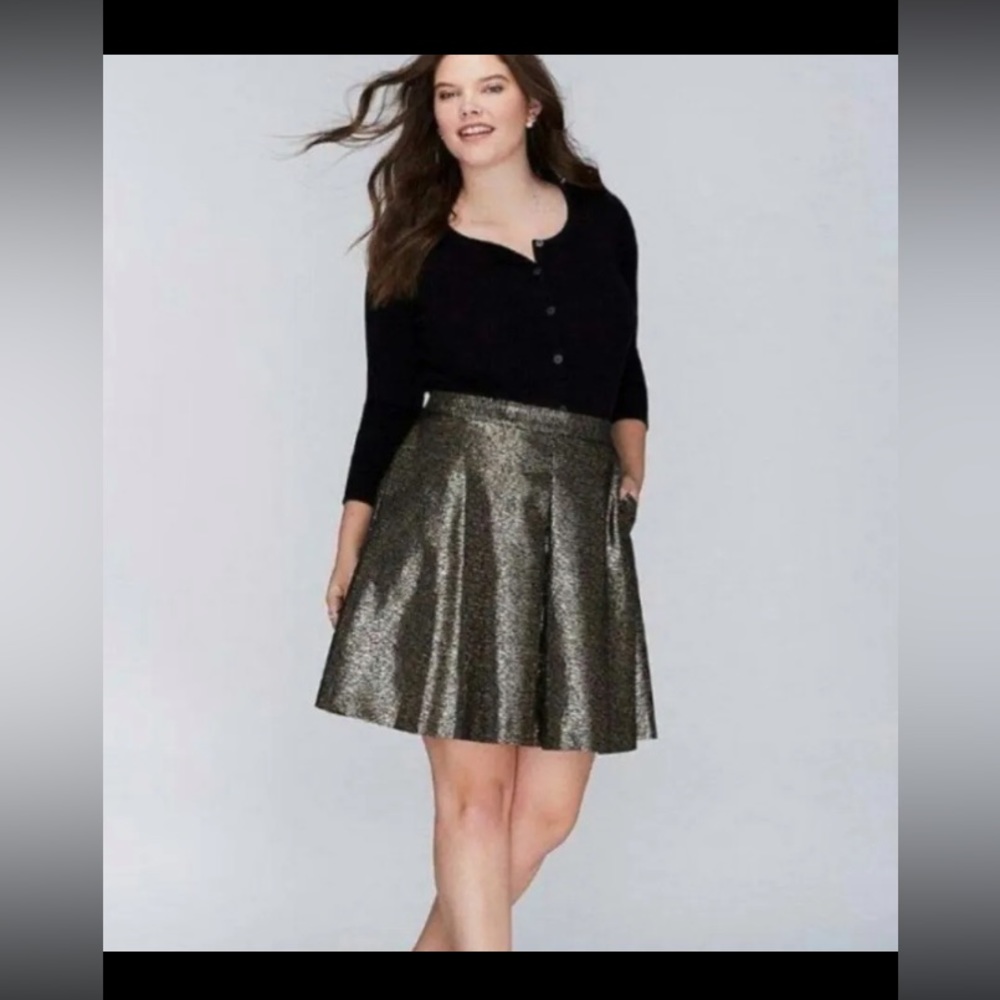 Lane Bryant Metallic Black Gold Flare Mini Skirt Pockets Gold Black Womenās 18